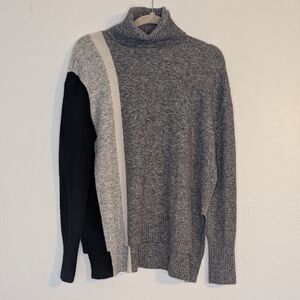 Athleta Transit Grey Black White Colorblock Turtleneck Sweater Merino Wool Blend